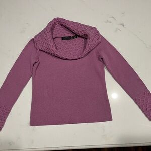 Vintage Dana Buchman Wool Sweater Cowl Neck Lavender/Purple Waffle Knit Petite